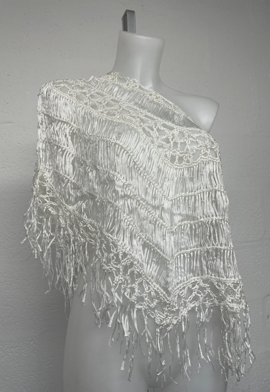 CREAM BEADED PONCHO (A0244) - HISSY FIT LTD