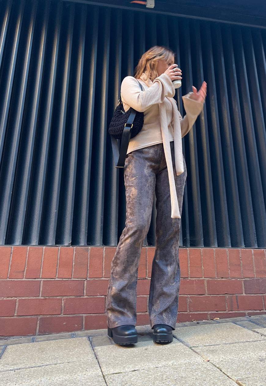DARK BROWN SNAKE JEANS - HISSY FIT LTD