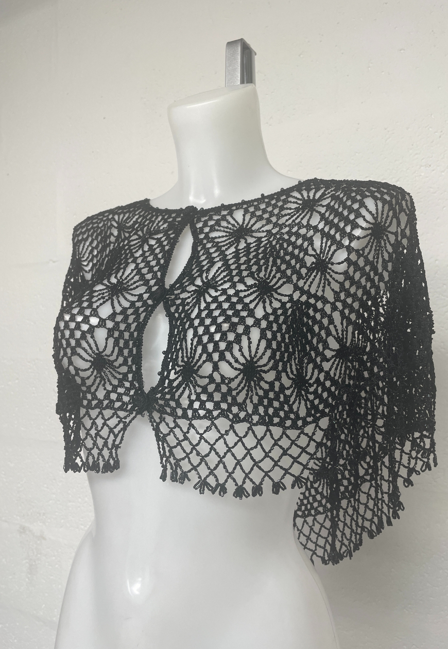 BLACK DIAMOND BEADED PONCHO (A02404) (A2604) - ONE SIZE HISSY FIT LTD