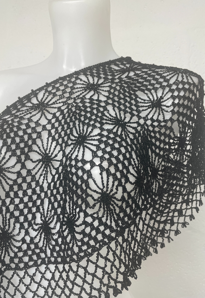 BLACK DIAMOND BEADED PONCHO (A02404) (A2604) - ONE SIZE HISSY FIT LTD