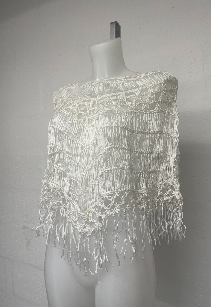 CREAM BEADED PONCHO (A0244) - HISSY FIT LTD