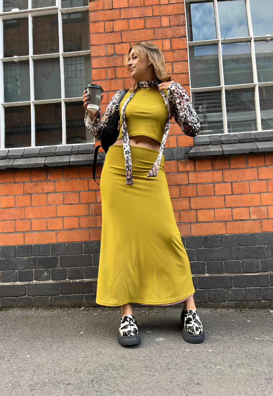 DUSKY PINK/MUSTARD REVERSIBLE MID-RISE MAXI SKIRT - 2XS HISSY FIT LTD