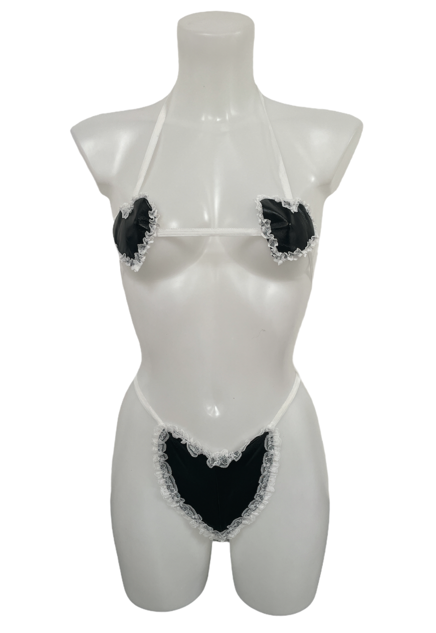 BLACK PU LACE HEART SET - ONE SIZE HISSY FIT LTD