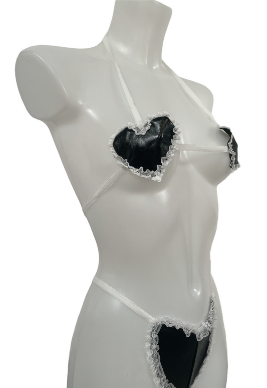 BLACK PU LACE HEART SET - ONE SIZE HISSY FIT LTD