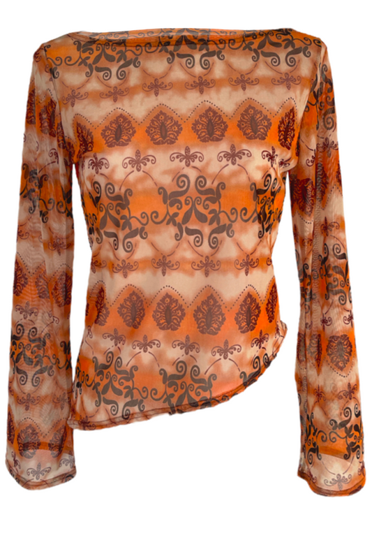 ORANGE GRUNGE SLASH NECK ASYMMETRIC FLARED TOP - 2XS HISSY FIT LTD