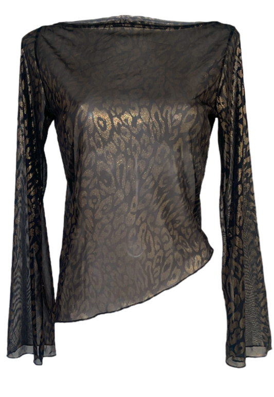 GOLD LEOPARD ASYMMETRIC TOP - 2XS HISSY FIT LTD