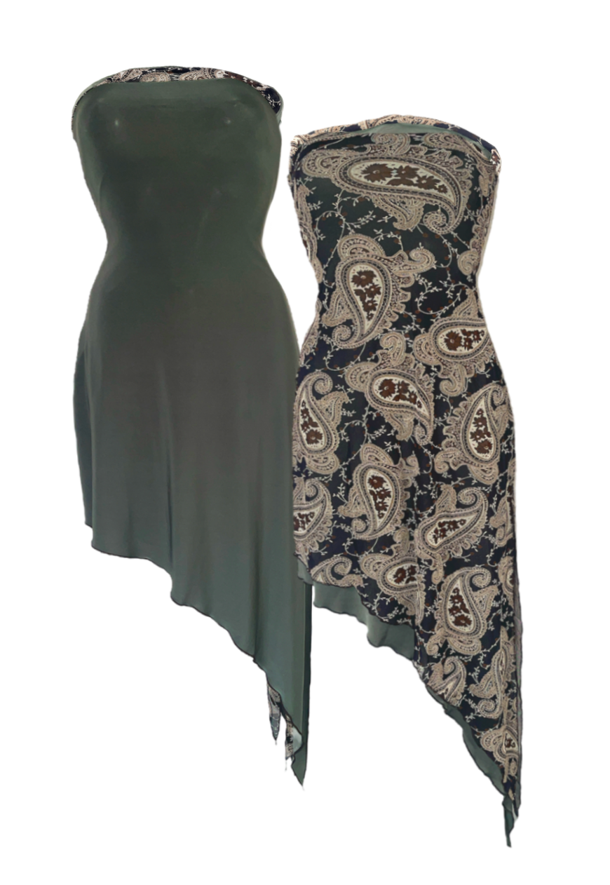 PAISLEY/GREEN REVERSIBLE BOOBTUBE DRESS