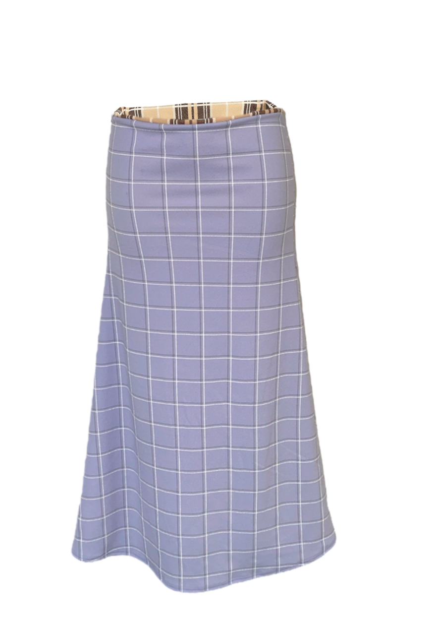 BLUE CHECK/CREAM TARTAN REVERSIBLE MID-RISE SKIRT - 2XS HISSY FIT LTD