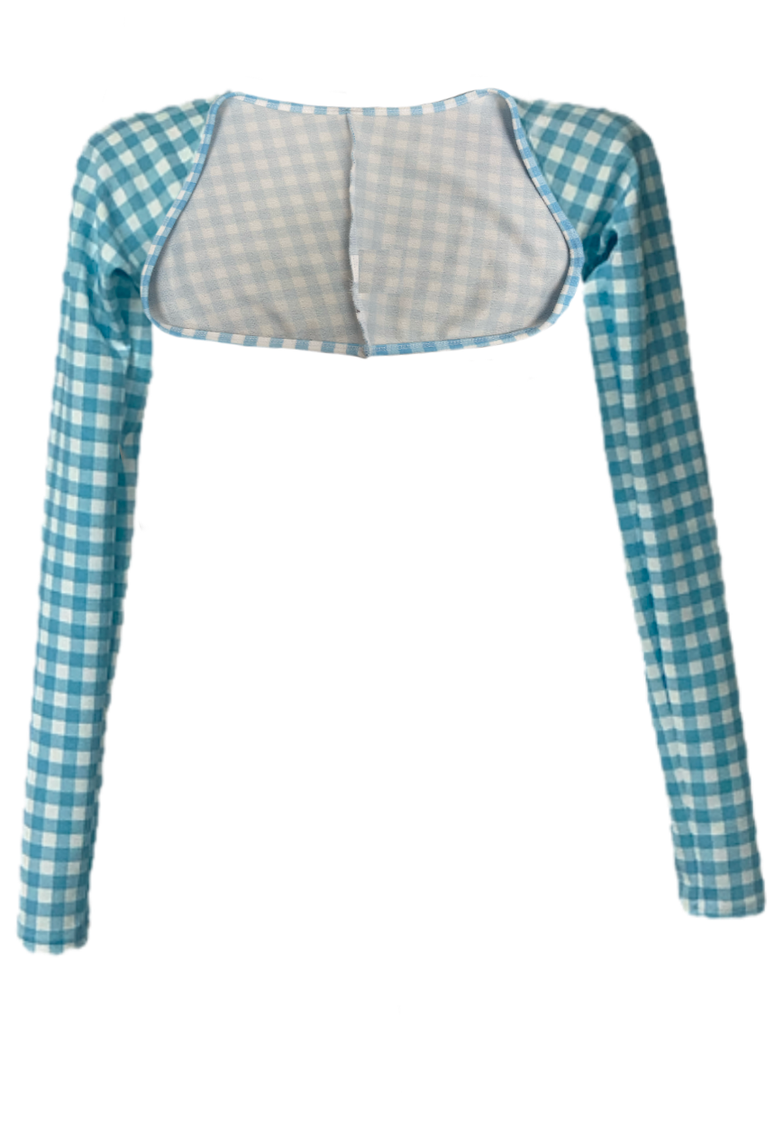 OFFCUTS BLUE GINGHAM SHRUG - HISSY FIT LTD