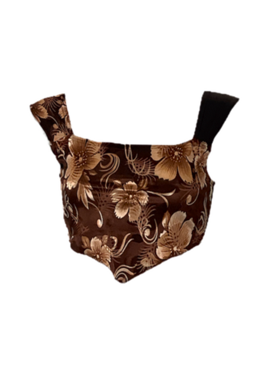 LIGHT BROWN FLOWER 'EVE' TOP - XS HISSY FIT LTD