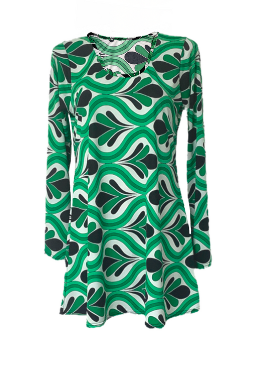 GREEN SWIRL SWING MINI DRESS - HISSY FIT LTD