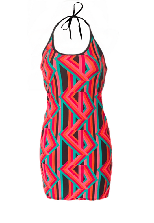 ORANGE PRINT HALTER DRESS - XS HISSY FIT LTD