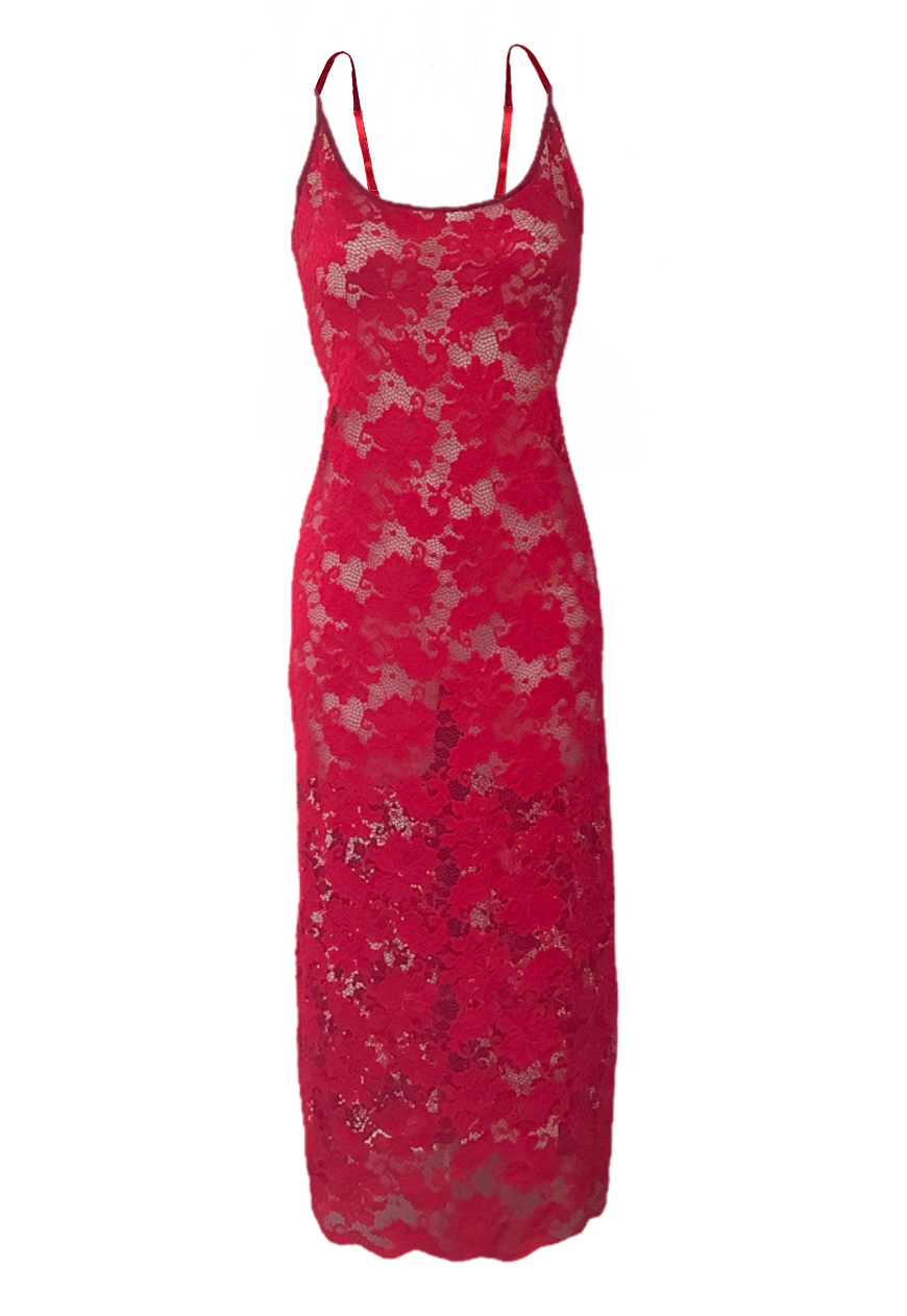 Red lace store spaghetti strap dress