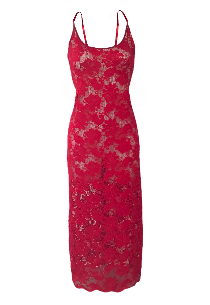 Red lace online spaghetti strap dress