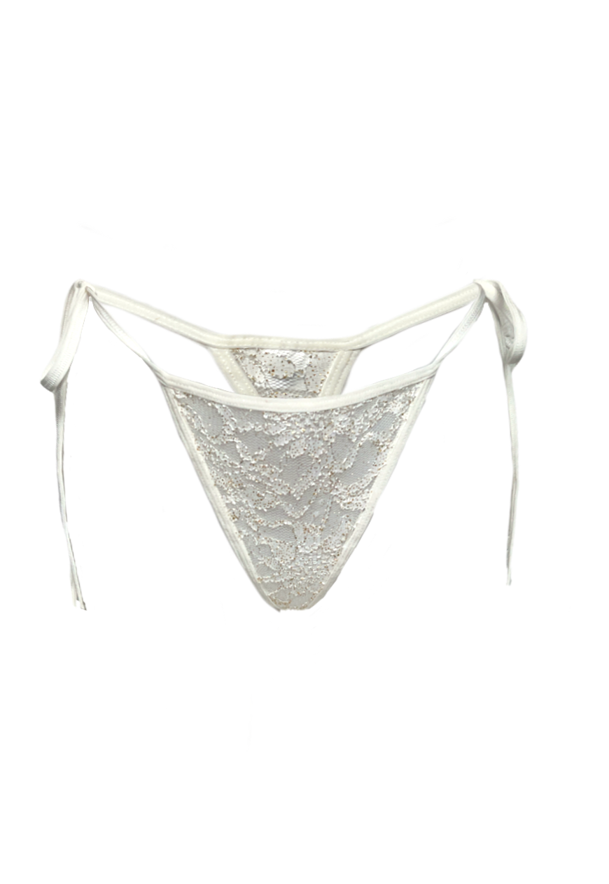 CREAM SHIMMER LACE THONG - XS (UK 4/6) HISSY FIT LTD