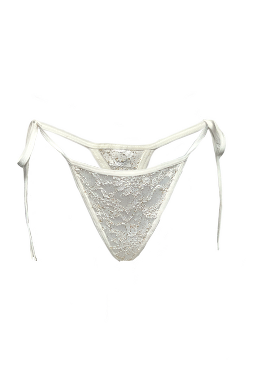 CREAM SHIMMER LACE THONG - XS (UK 4/6) HISSY FIT LTD