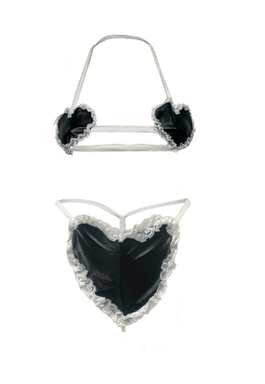 BLACK PU LACE HEART SET - ONE SIZE HISSY FIT LTD