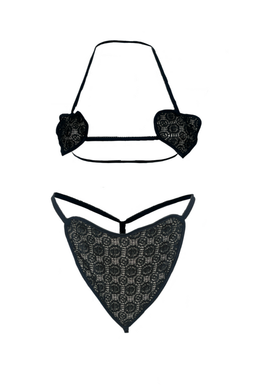 BLACK FLORAL LACE HEART SET - ONE SIZE HISSY FIT LTD