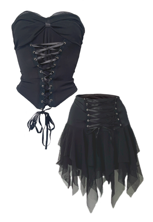 BLACK ANGEL CORSET SET - 6 HISSY FIT LTD