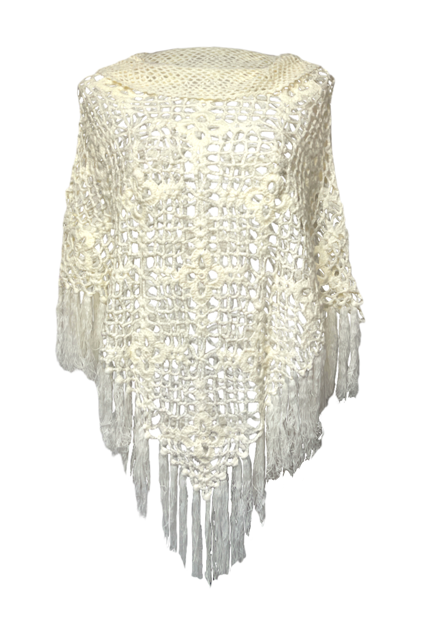 CREAM FLOWER CROCHET PONCHO (A024) - ONE SIZE HISSY FIT LTD