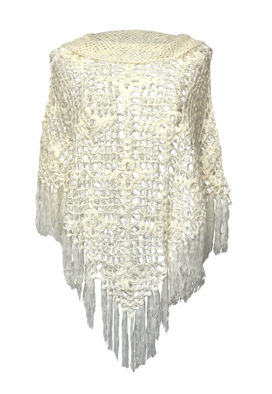 CREAM FLOWER CROCHET PONCHO (A024) - ONE SIZE HISSY FIT LTD