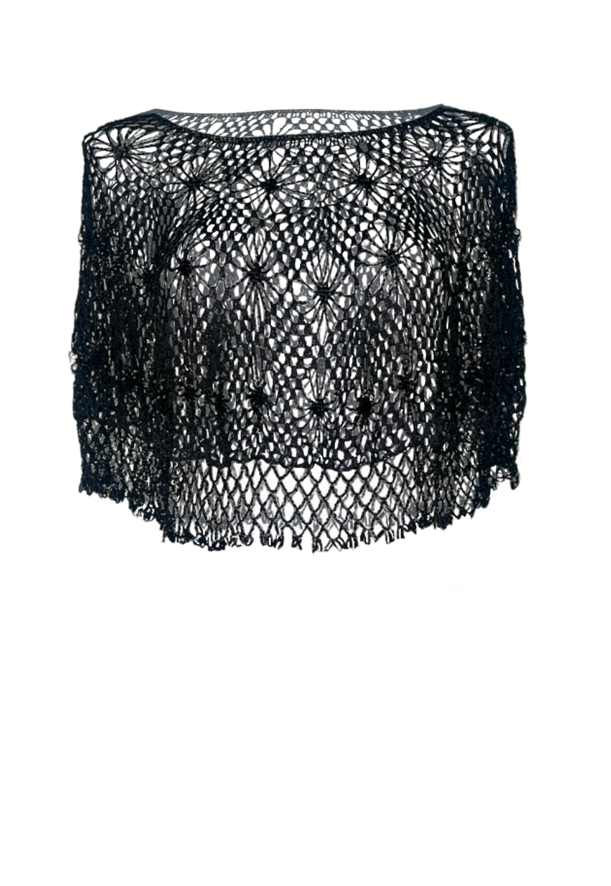 BLACK DIAMOND BEADED PONCHO (A02404) (A2604) - ONE SIZE HISSY FIT LTD