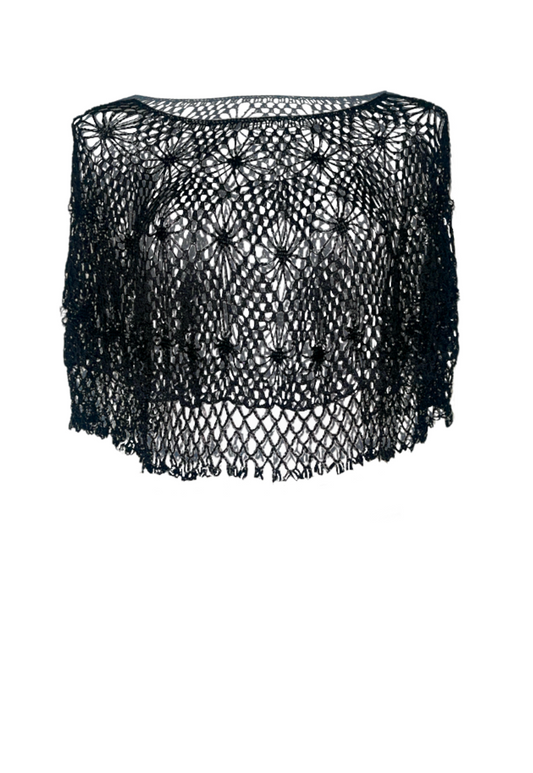 BLACK DIAMOND BEADED PONCHO (A02404) (A2604) - ONE SIZE HISSY FIT LTD