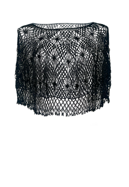 BLACK DIAMOND BEADED PONCHO (A02404) - HISSY FIT LTD