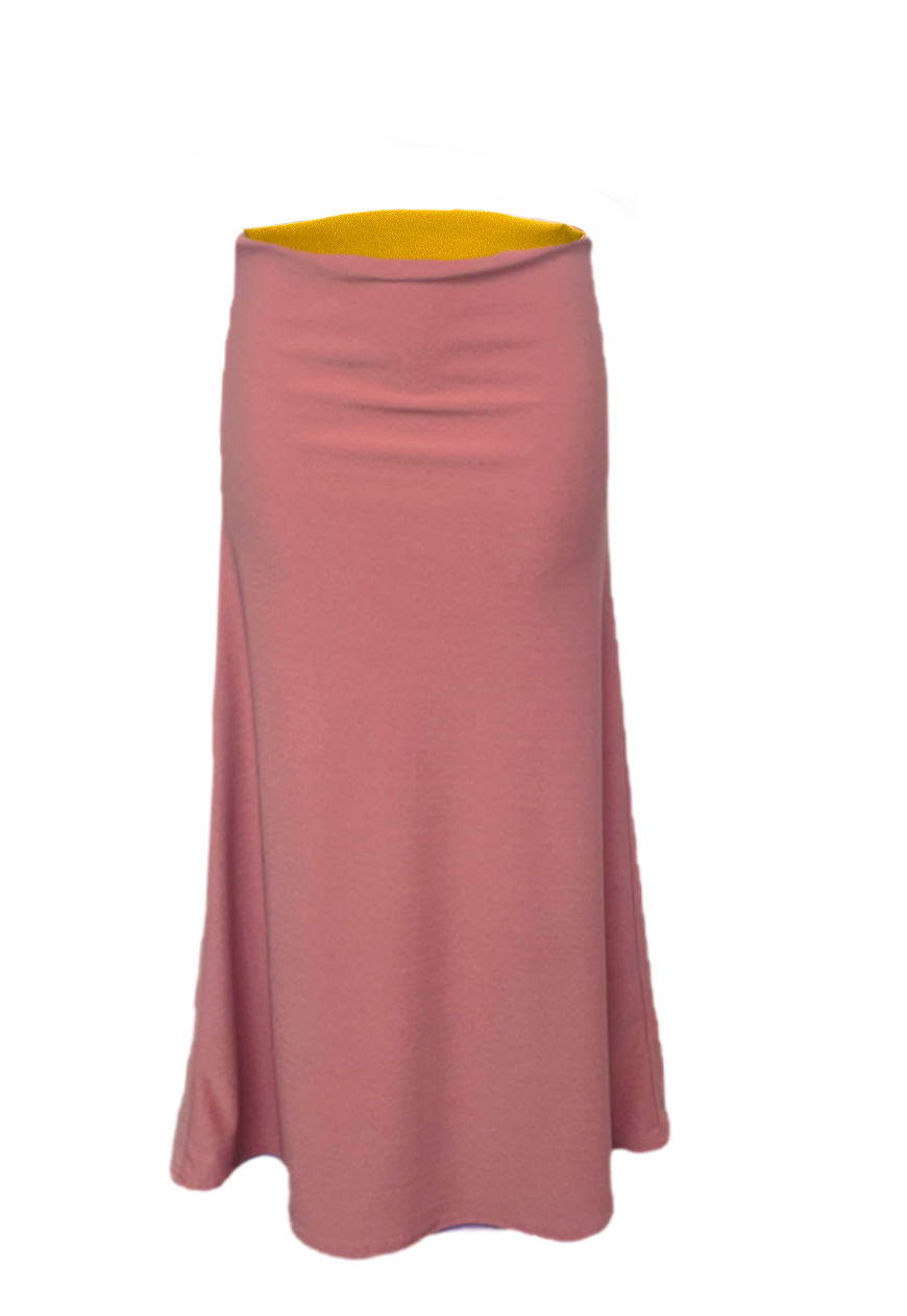 DUSKY PINK/MUSTARD REVERSIBLE MID-RISE MAXI SKIRT - 2XS HISSY FIT LTD