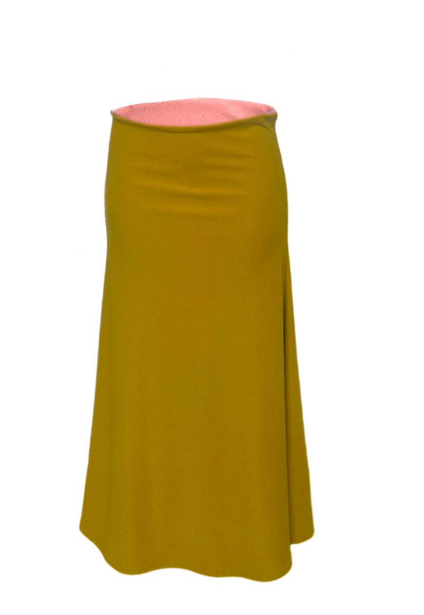 DUSKY PINK/MUSTARD REVERSIBLE MID-RISE MAXI SKIRT - 2XS HISSY FIT LTD
