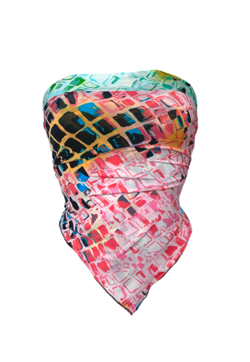 GREEN/PINK TILE REVERSIBLE HANKIE TOP - L/XL HISSY FIT LTD