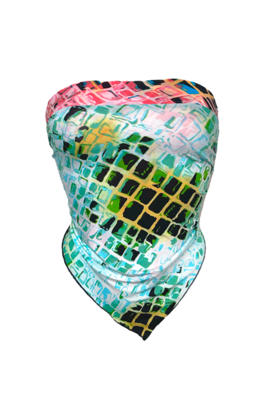 GREEN/PINK TILE REVERSIBLE HANKIE TOP - L/XL HISSY FIT LTD