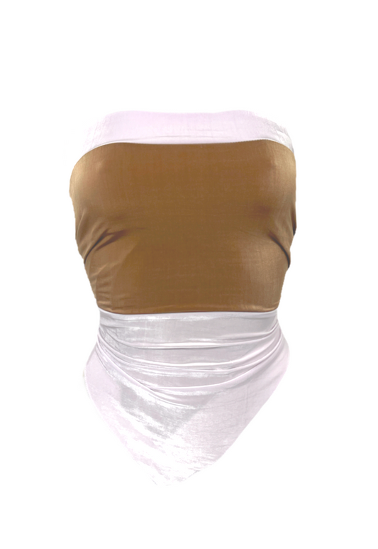 OFFCUTS LIGHT BROWN GLOW REVERSIBLE HANKIE TOP - S/M HISSY FIT LTD