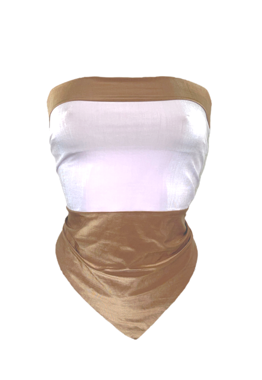 OFFCUTS LIGHT BROWN GLOW REVERSIBLE HANKIE TOP - S/M HISSY FIT LTD