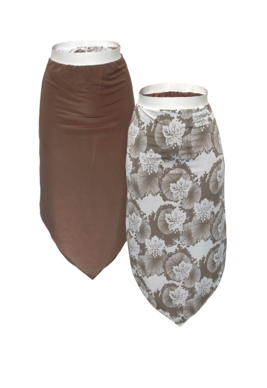 BROWN/FLOWER REVERSIBLE POINTED HEM SKIRT (01) - HISSY FIT LTD