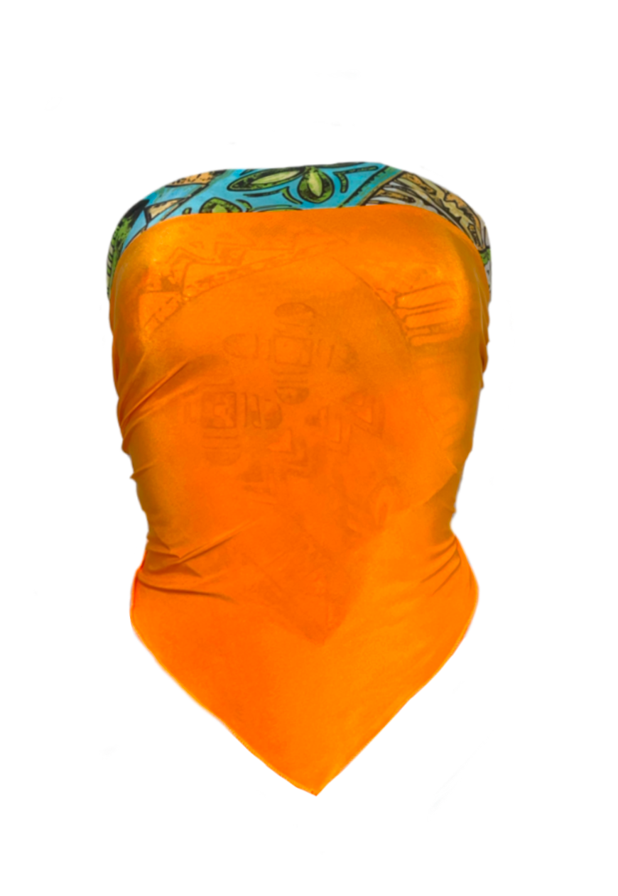 BLUE MOSAIC/ ORANGE REVERSIBLE HANKIE TOP - HISSY FIT LTD