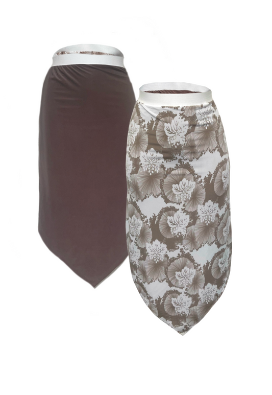 BROWN/FLOWER REVERSIBLE POINTED HEM SKIRT (02) - S HISSY FIT LTD