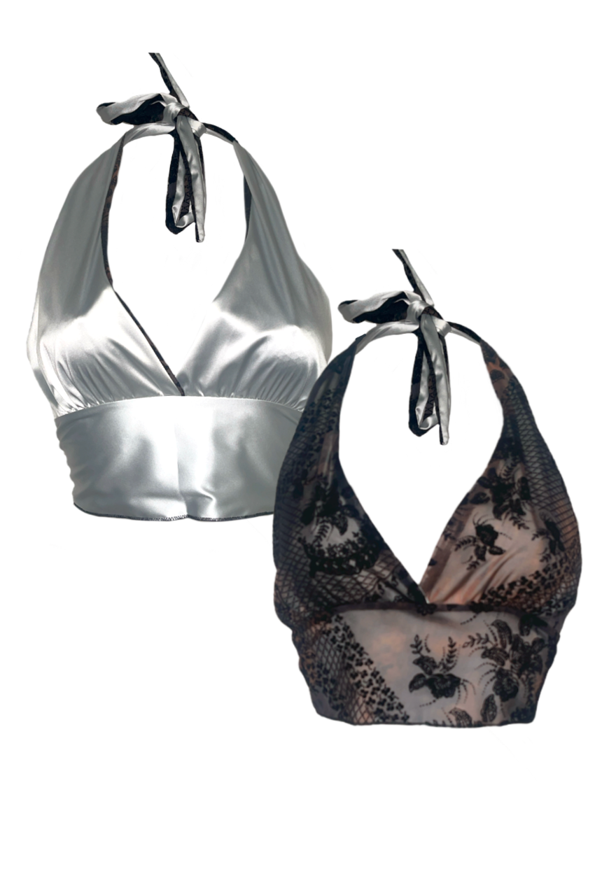 HEAVEN/SILVER SATIN REVERSIBLE HALTER TOP - HISSY FIT LTD