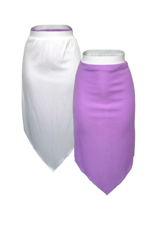 VIOLET/WHITE REVERSIBLE POINTED HEM SKIRT - 3XL HISSY FIT LTD