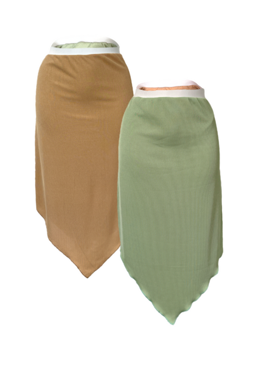SAGE/BROWN REVERSIBLE POINTED HEM SKIRT - 3XL HISSY FIT LTD