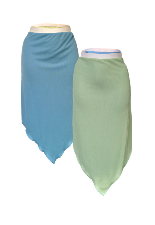 MINT/BLUE REVERSIBLE POINTED HEM SKIRT - 2XS HISSY FIT LTD