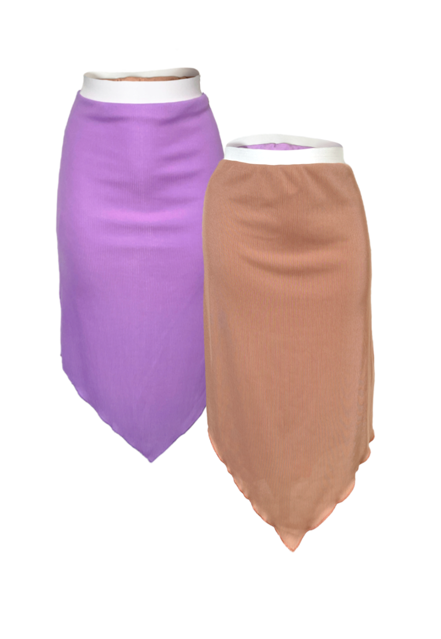 PURPLE/BROWN REVERSIBLE POINTED HEM SKIRT - 2XS HISSY FIT LTD
