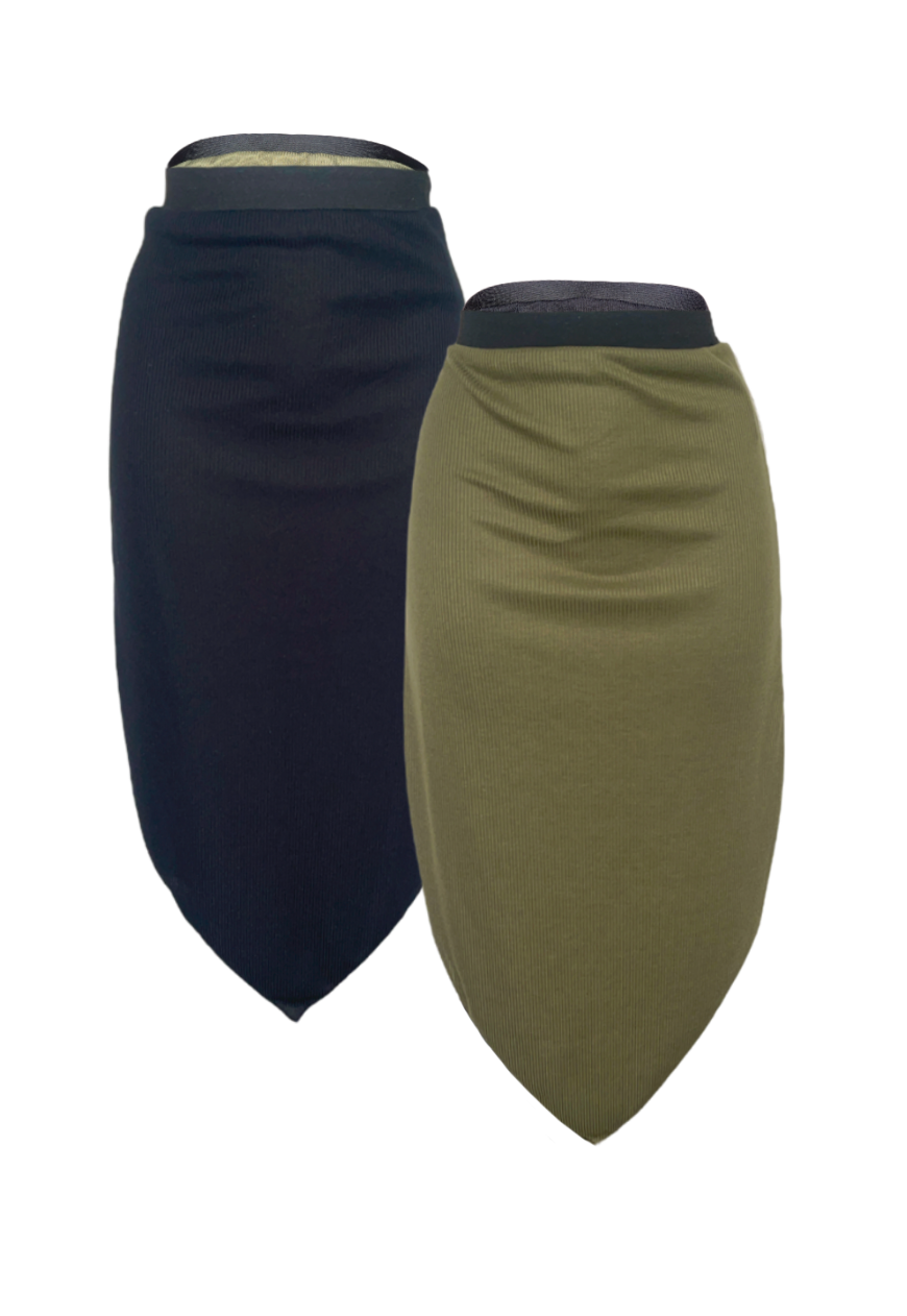KHAKI/BLACK REVERSIBLE POINTED HEM SKIRT - HISSY FIT LTD