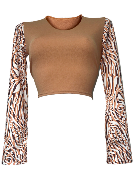 CARAMEL ANIMAL PRINT FLARE CROPPED TOP - 2XS HISSY FIT LTD
