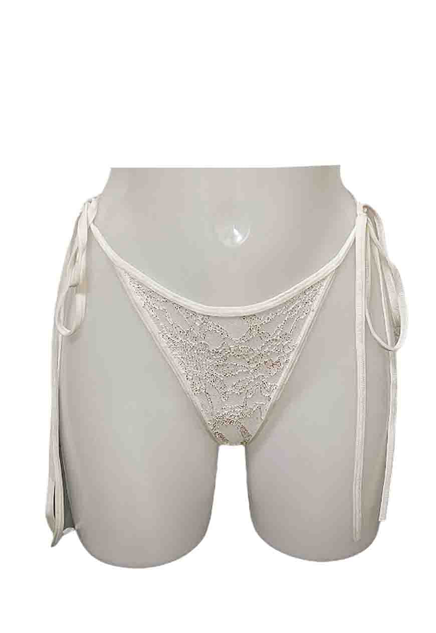 CREAM SHIMMER LACE THONG - XS (UK 4/6) HISSY FIT LTD