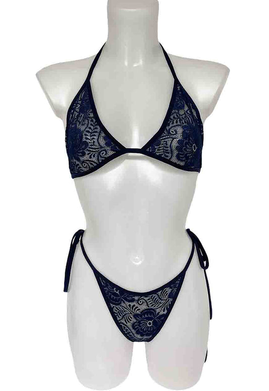 NAVY LACE THONG - XS (UK 4/6) HISSY FIT LTD
