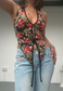 OFFCUTS TROPICAL POINTED HALTER TOP