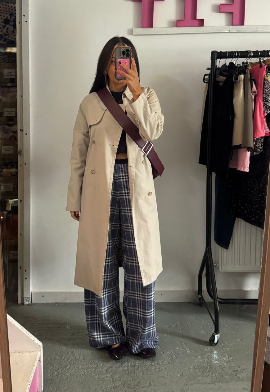 check reversible straight leg trouser