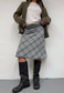 grey check midi skirt