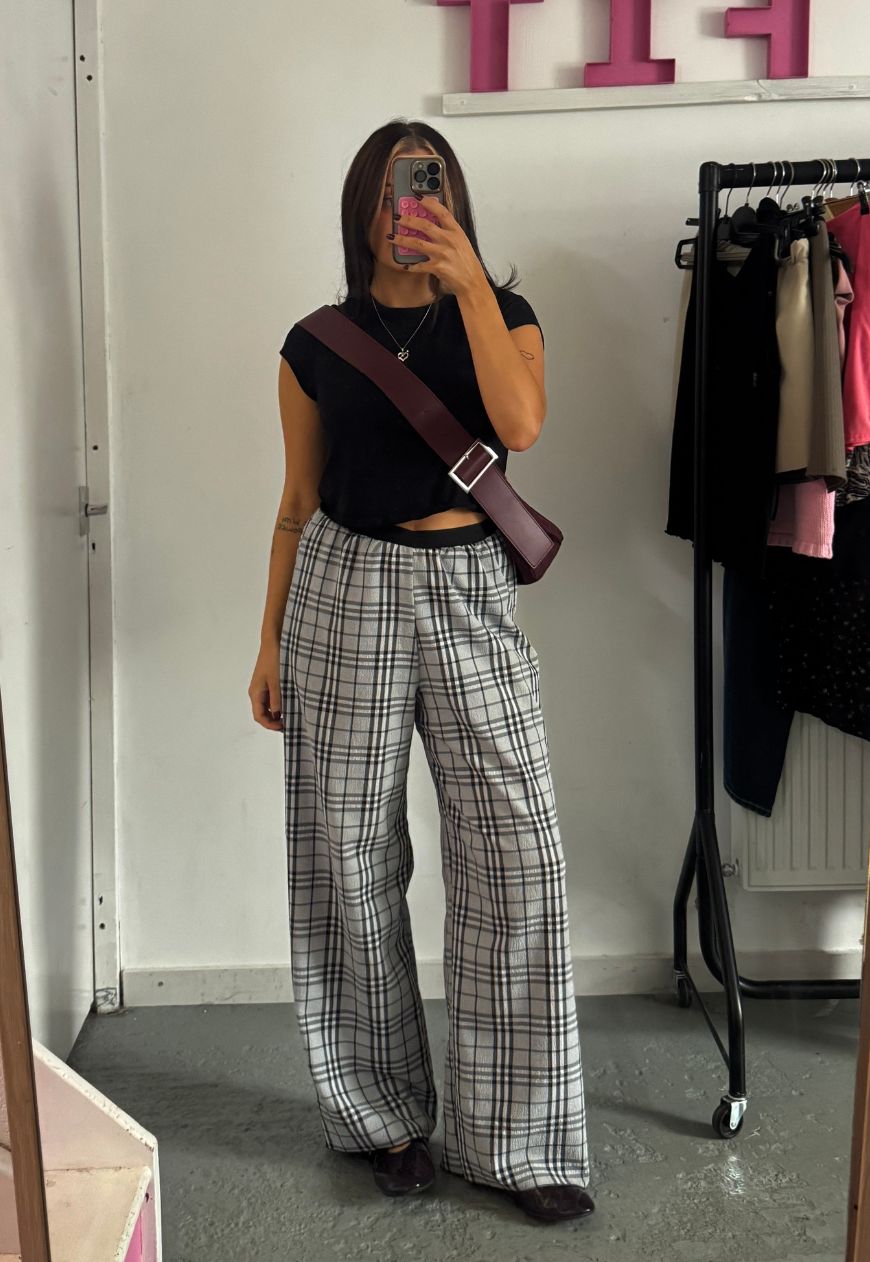 check reversible straight leg trouser